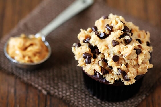 Chocolate Cupcakes With Peanut Butter Cookie Dough “Frosting”