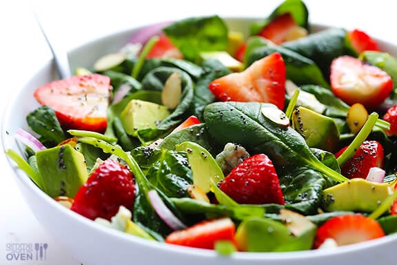Avocado Strawberry Spinach Salad Recipe | gimmesomeoven.com