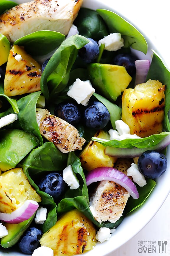 Grilled Pineapple, Chicken & Avocado Salad | gimmesomeoven.com