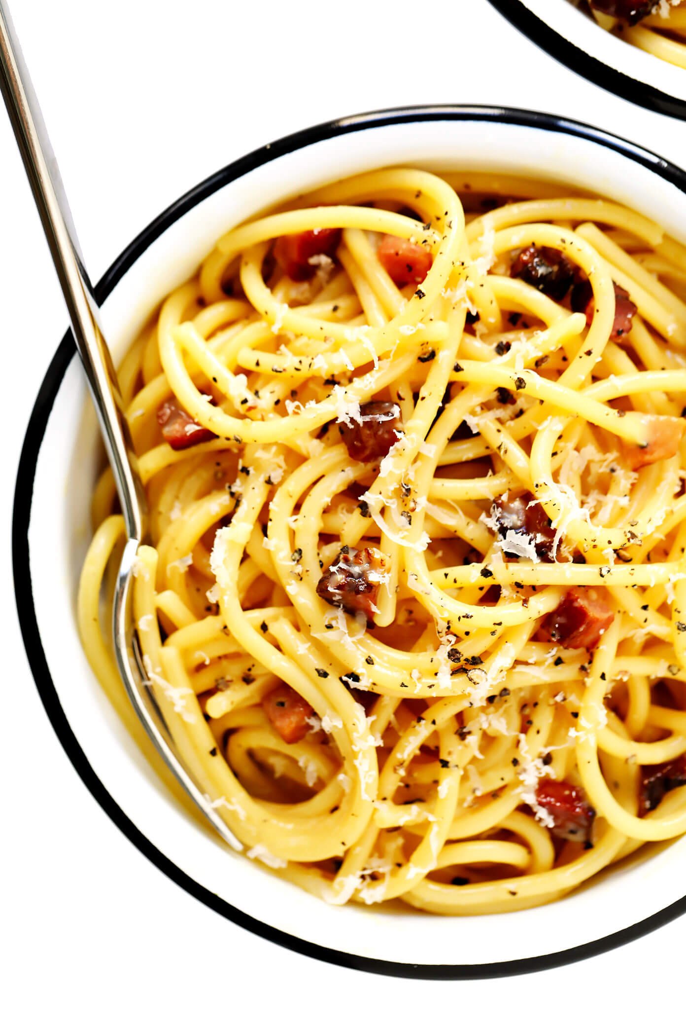 Spaghetti Carbonara in Serving Bowl with Parmesan