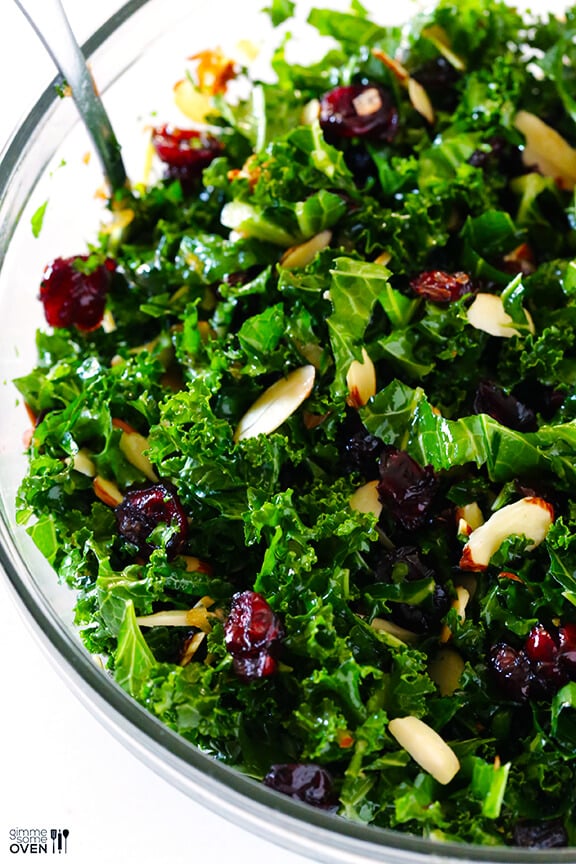 Kale Salad with Warm Cranberry Vinaigrette | Gimme Some Oven