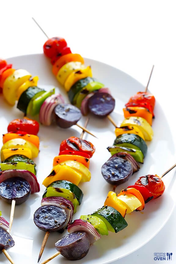 Rainbow Veggie Skewers | gimmesomeoven.com #vegan #glutenfree #recipe