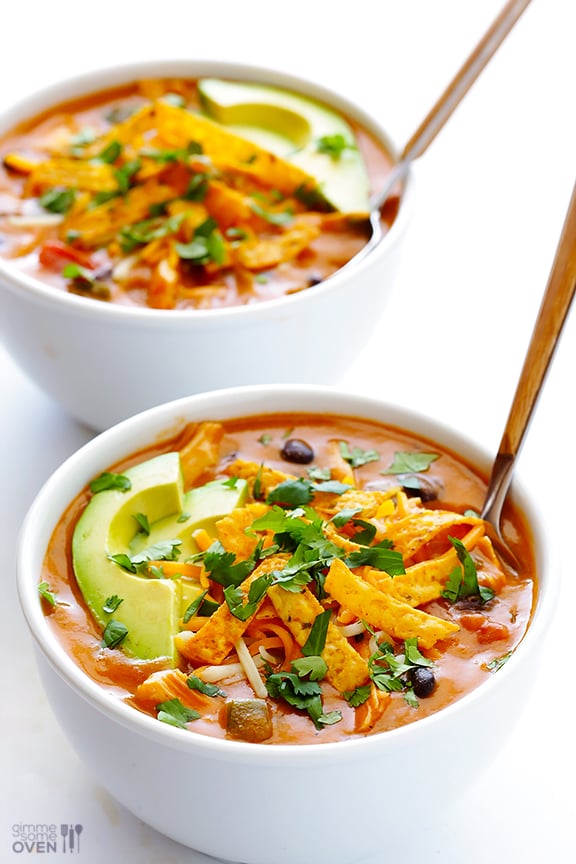 20-Minute Cheesy Chicken Enchilada Soup | gimmesomeoven.com