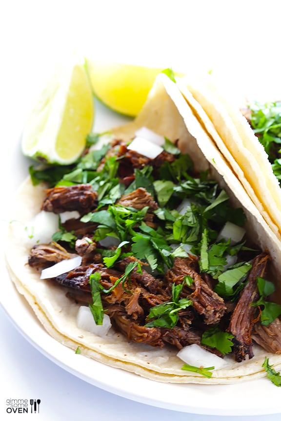 Barbacoa Beef -- tender, flavorful, and made extra easy in the slow cooker | gimmesomeoven.com #crockpot #slowcooker