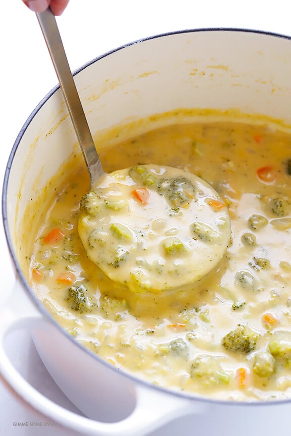 Broccoli Cheese Soup -- rich, creamy, delicious, and lightened up with a few simple tweaks! | gimmesomeoven.com