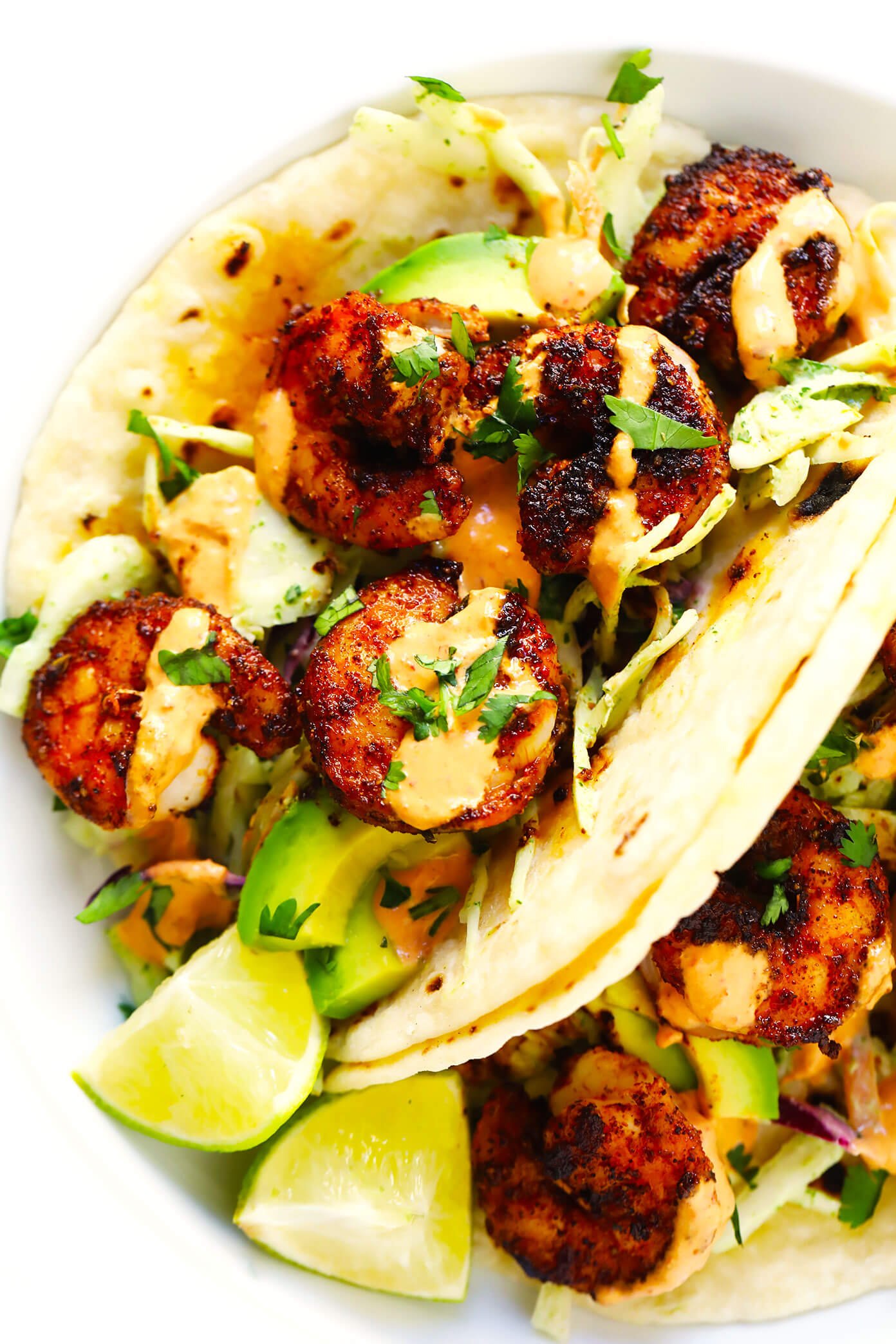 Best Shrimp Tacos with Cilantro Lime Slaw, Avocado and Chipotle Crema