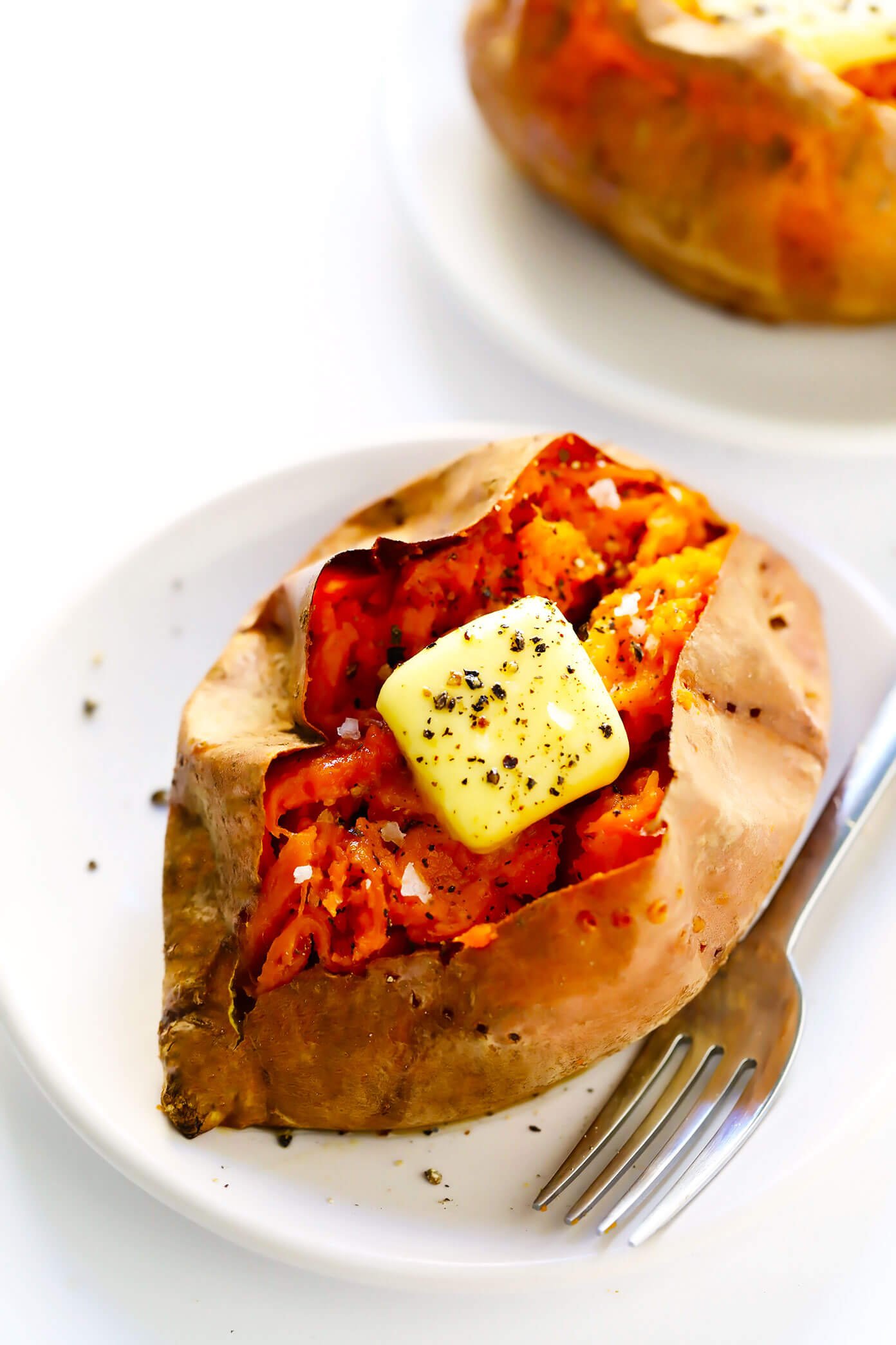 Baked Sweet Potato with Fork