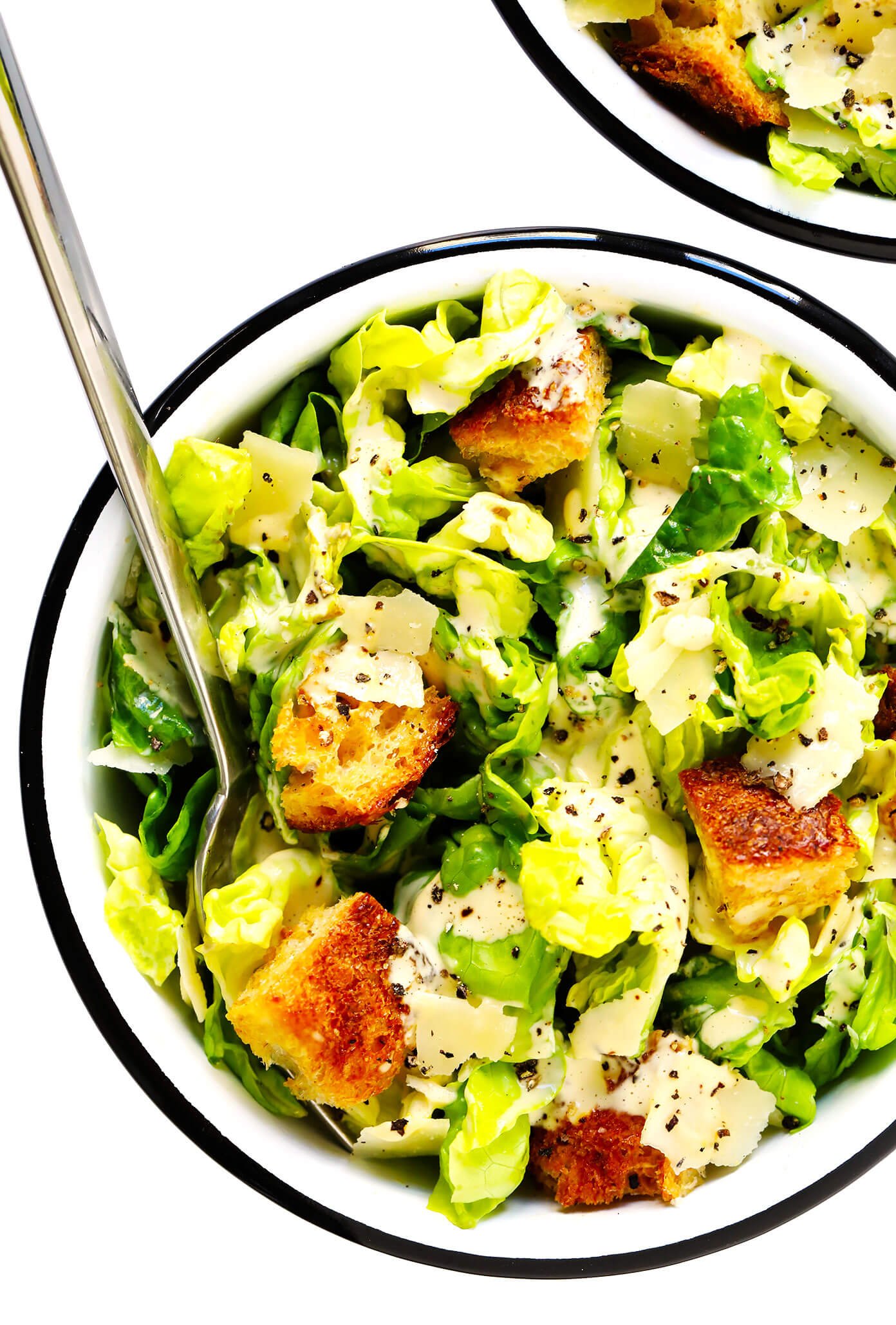 Caesar Salad in Bowls with Homemade Croutons