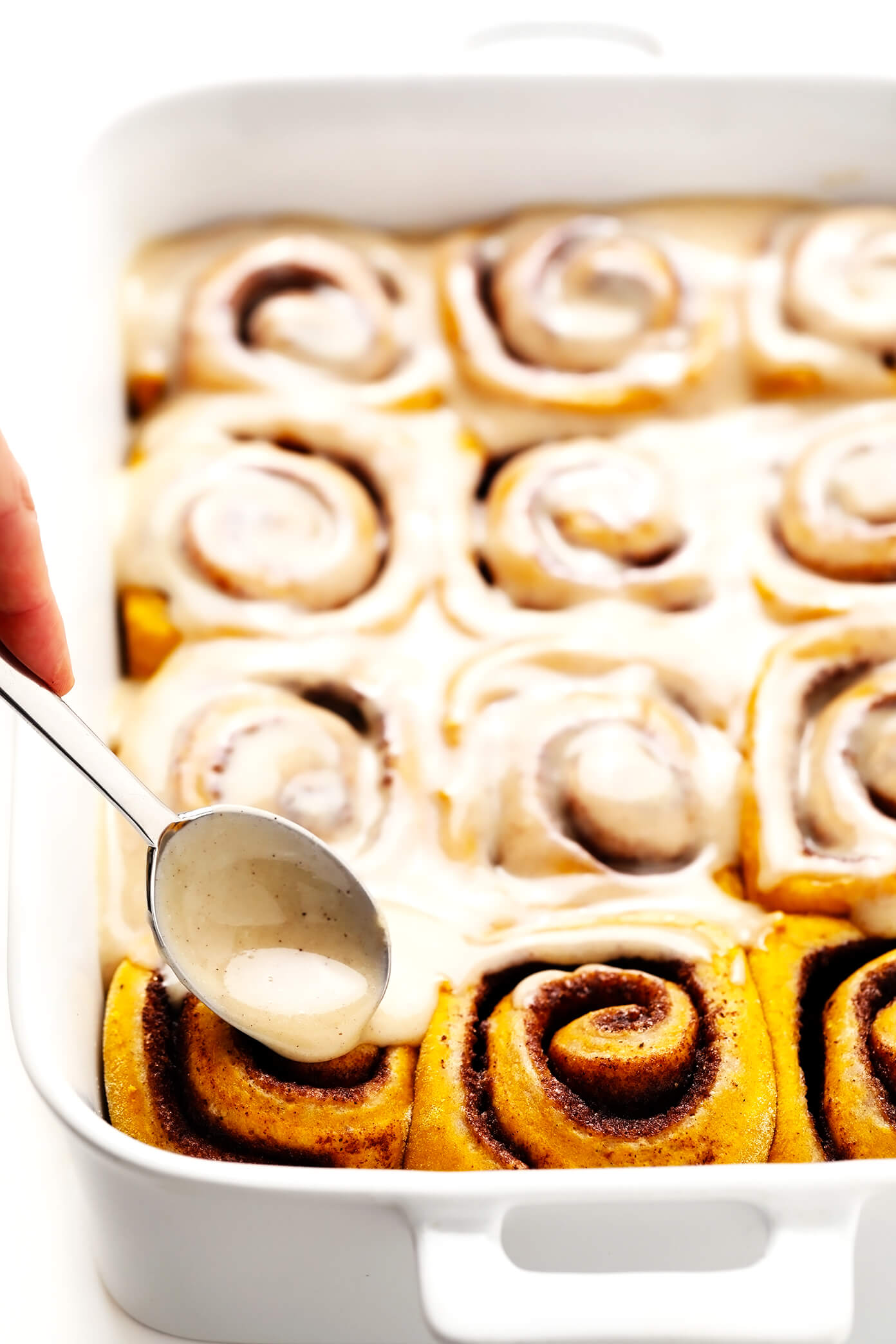 Pumpkin Cinnamon Rolls with Maple Cream Cheese Frosting Drizzle