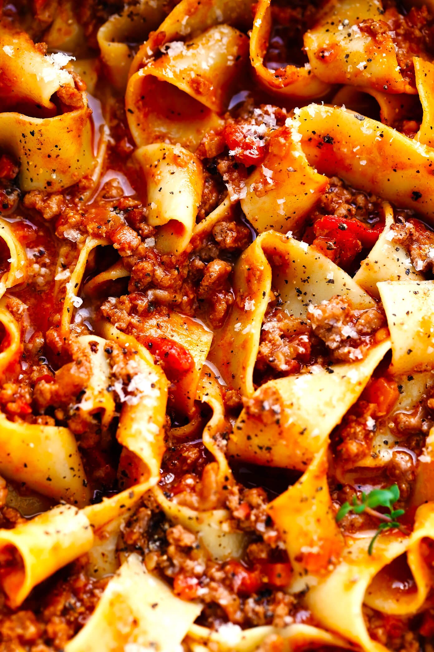 Closeup of Pappardelle Bolognese
