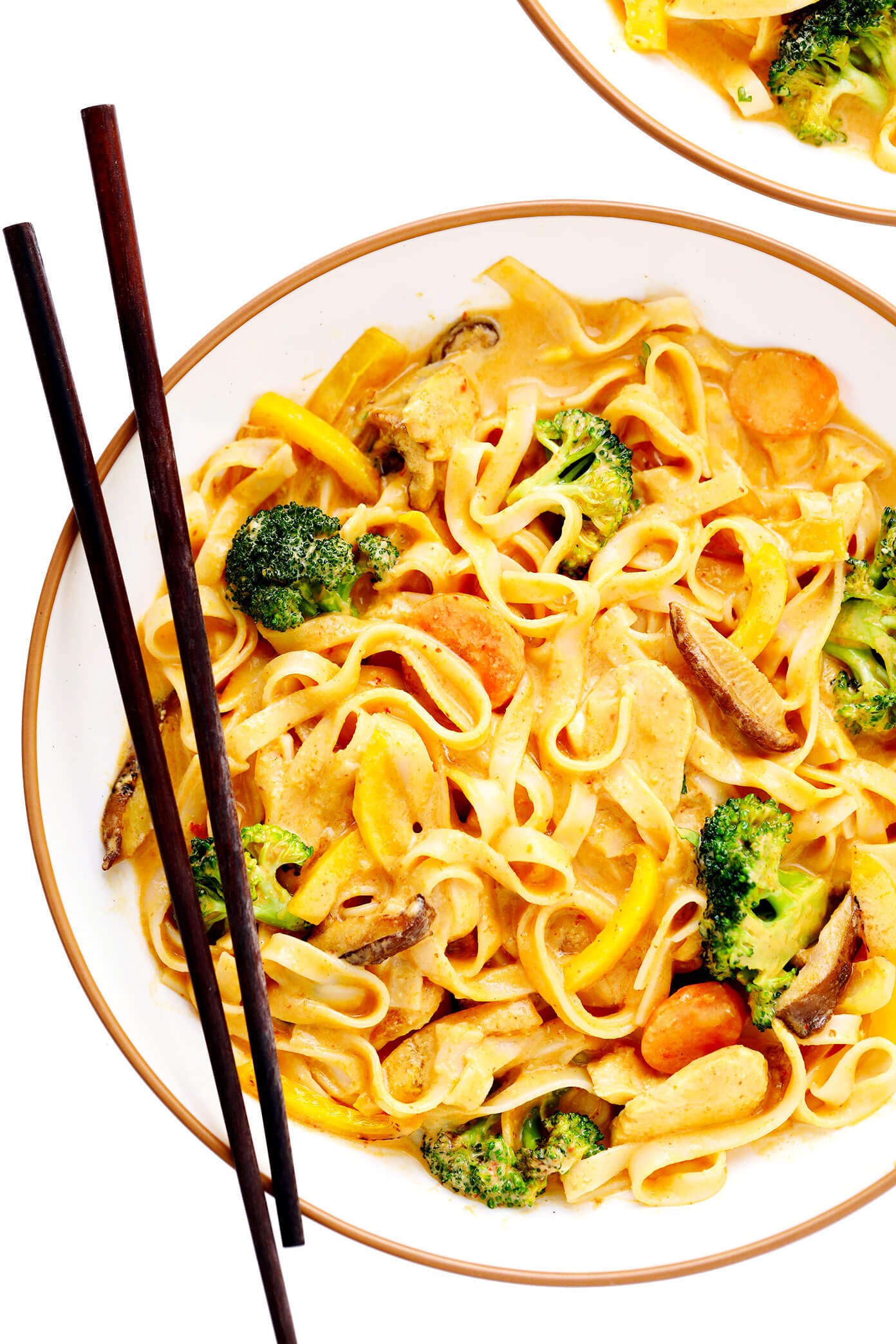 Saucy Thai Curried Peanut Noodles in Bowl with Chicken