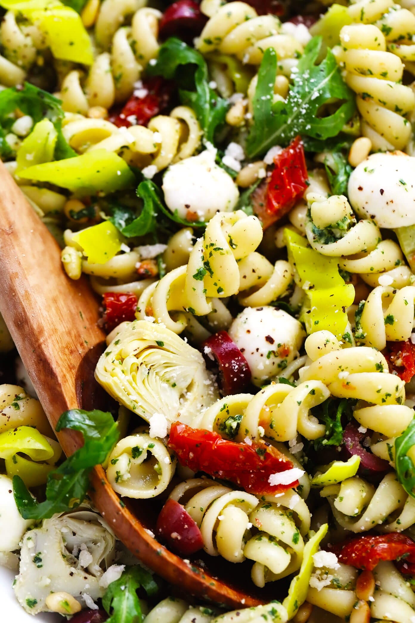 Italian Pesto Pasta Salad Closeup