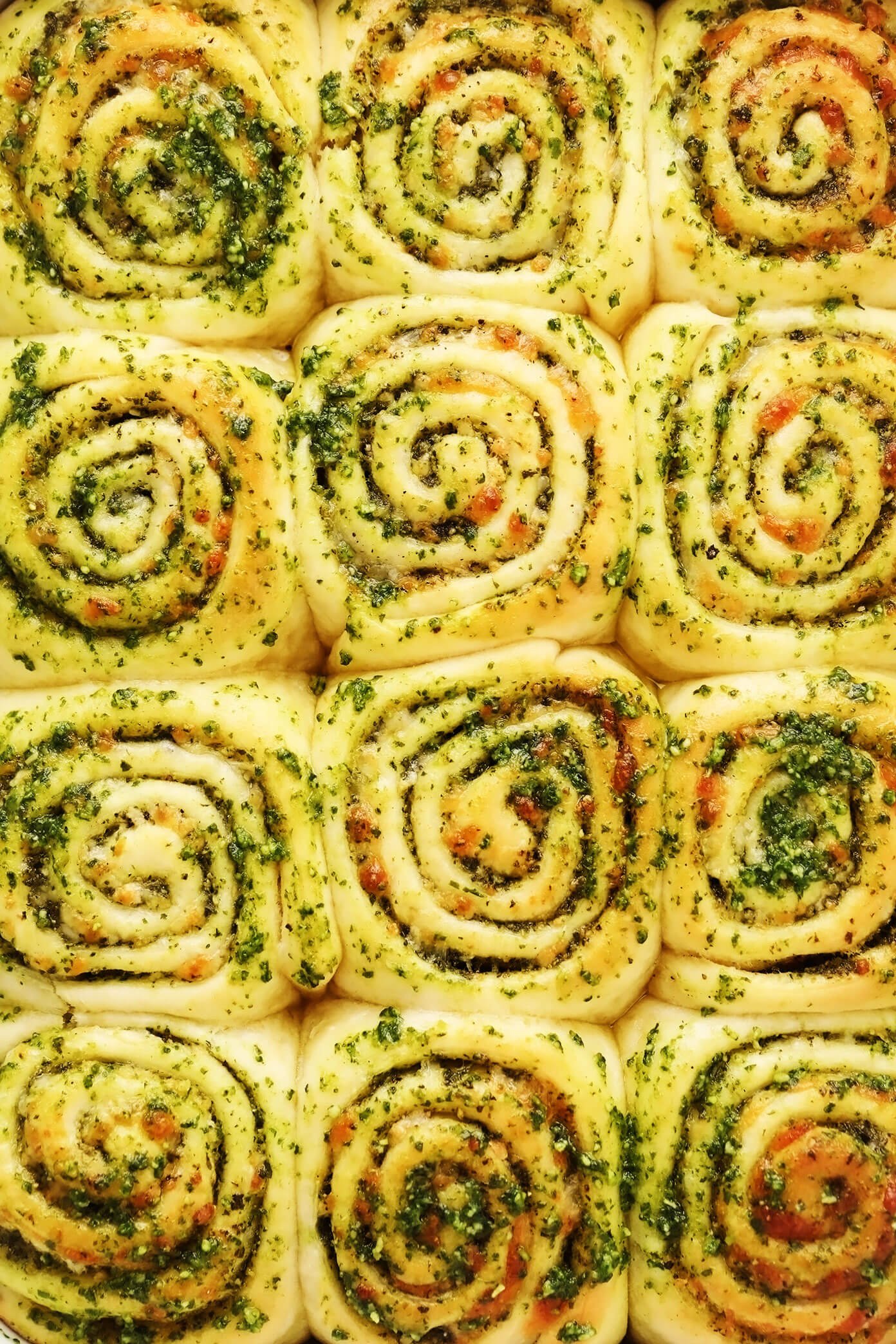 Cheesy Pesto Swirl Rolls Closeup