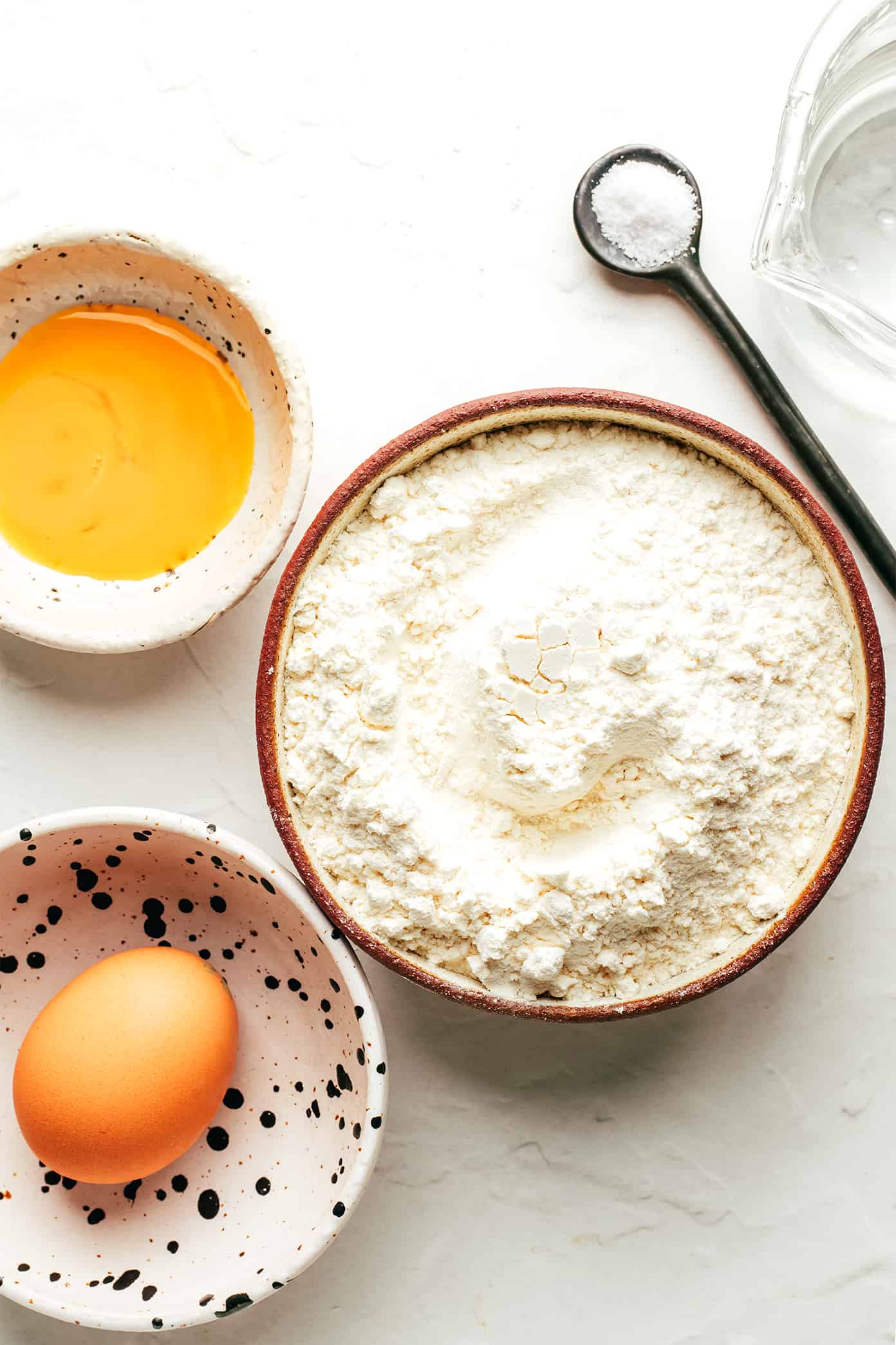 Homemade Egg Noodle Ingredients - flour, egg, water, salt