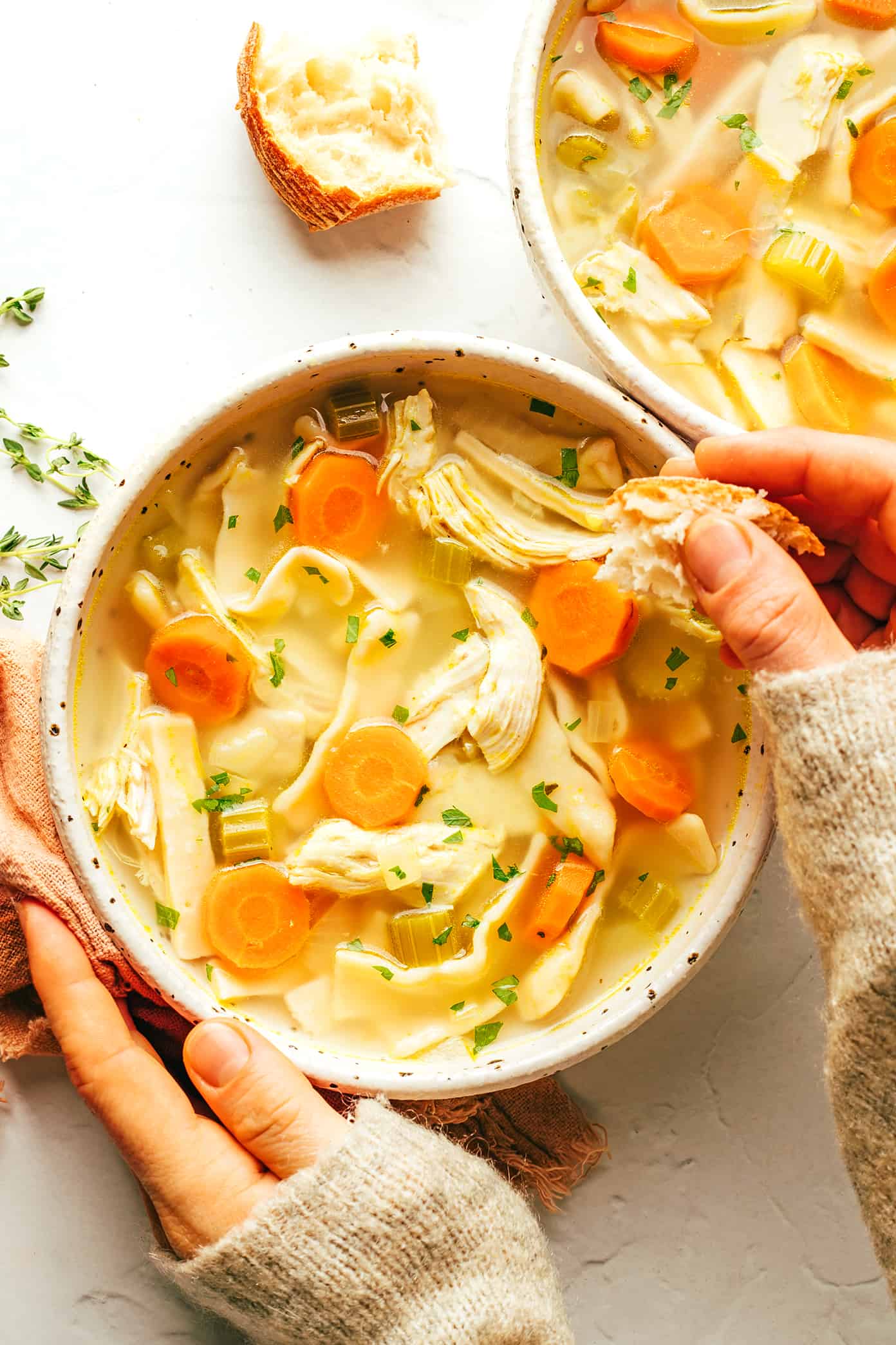 Sopa de macarrão com frango em estilo caseiro
