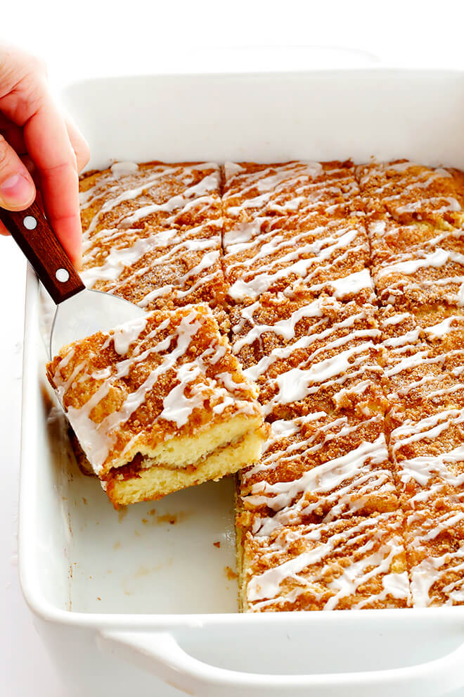 This Sour Cream Coffee Cake recipe is easy to make, perfectly soft and moist, and filled with the BEST cinnamon-y sweet flavors. It's the perfect sweet treat for breakfast, brunch, or dessert. | gimmesomeoven.com