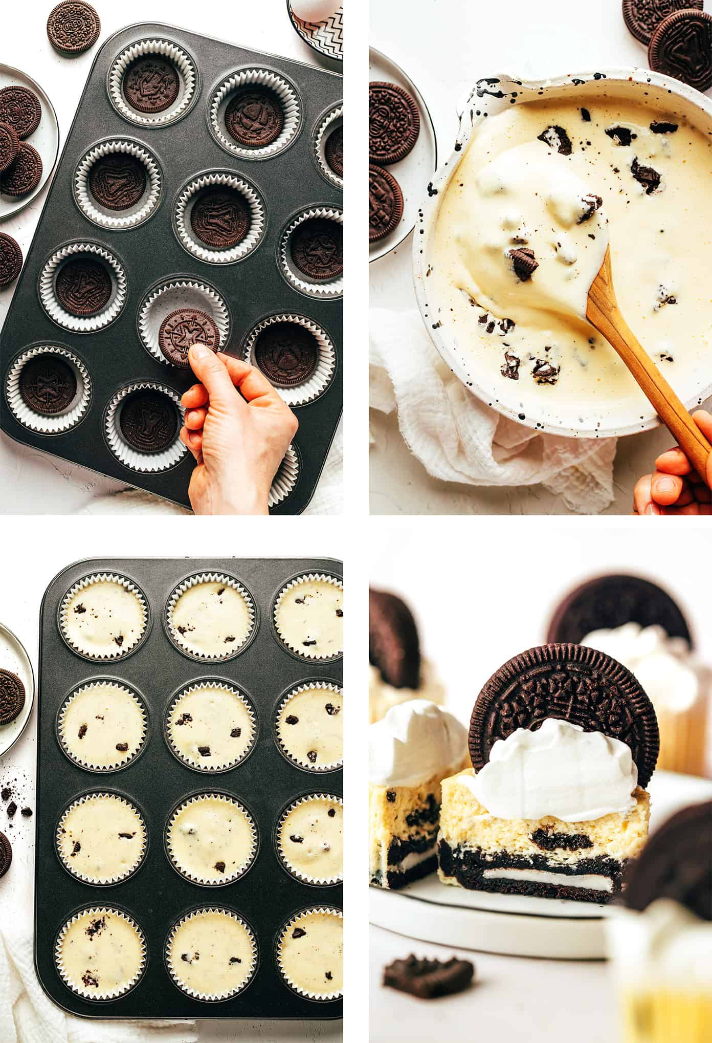 Fotos passo a passo mostrando como fazer mini cheesecakes