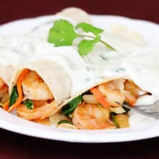 Verde Shrimp Enchiladas with Jalapeño Cream Sauce
