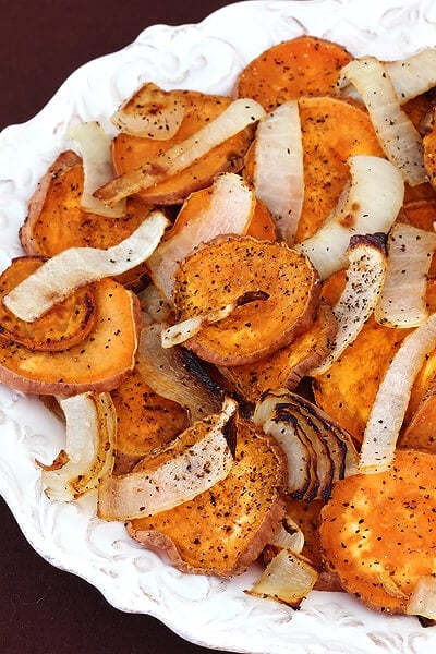 Spicy Roasted Sweet Potatoes with Sweet Onion, Rosemary & Chili Flakes