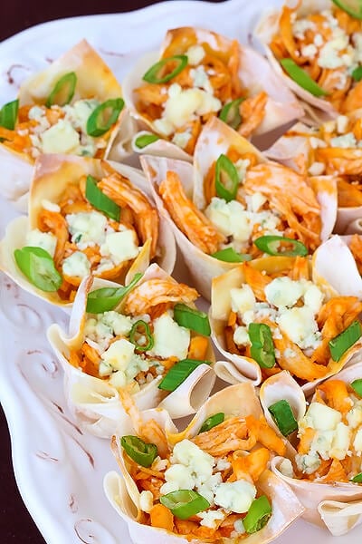 Close up of buffalo chicken cups