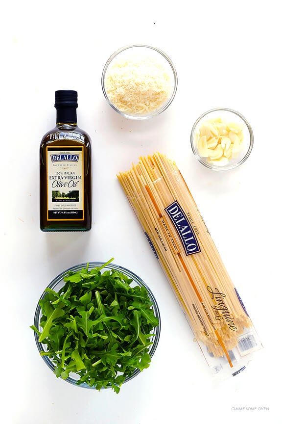 Linguine with Arugula, Garlic and Parmesan | gimmesomeoven.com