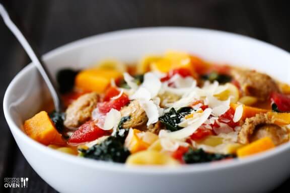 Sweet Potato, Sausage & Kale Soup | gimmesomeoven.com