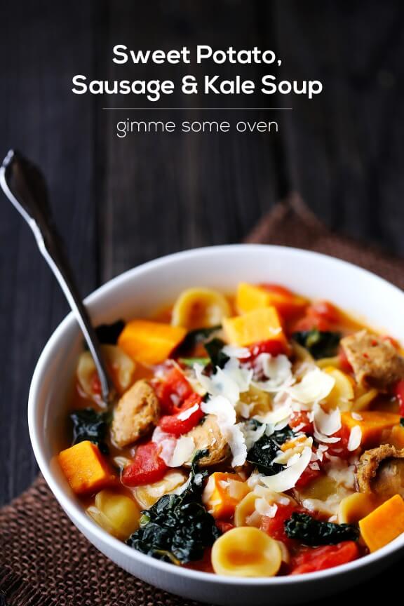 Sweet Potato, Sausage & Kale Soup | gimmesomeoven.com