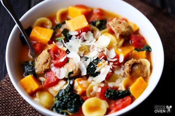 Sweet Potato, Sausage & Kale Soup | gimmesomeoven.com