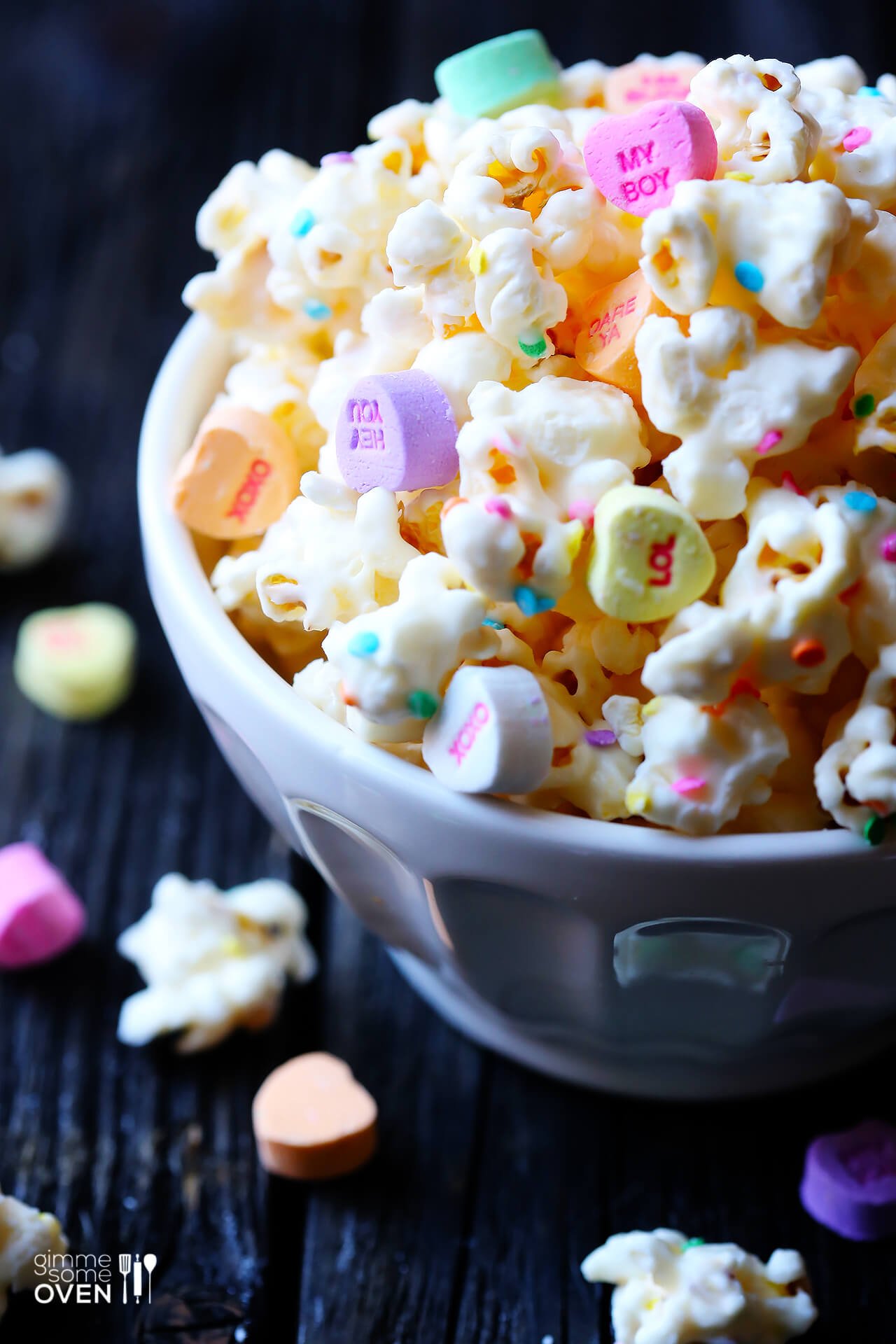 Valentine's Popcorn (White Chocolate Popcorn) | Gimme Some Oven