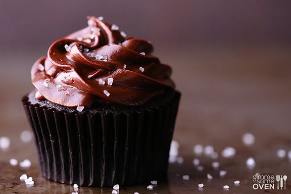 Salted Dark Chocolate Cupcakes | gimmesomeoven.com