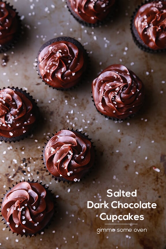 Salted Dark Chocolate Cupcakes | gimmesomeoven.com