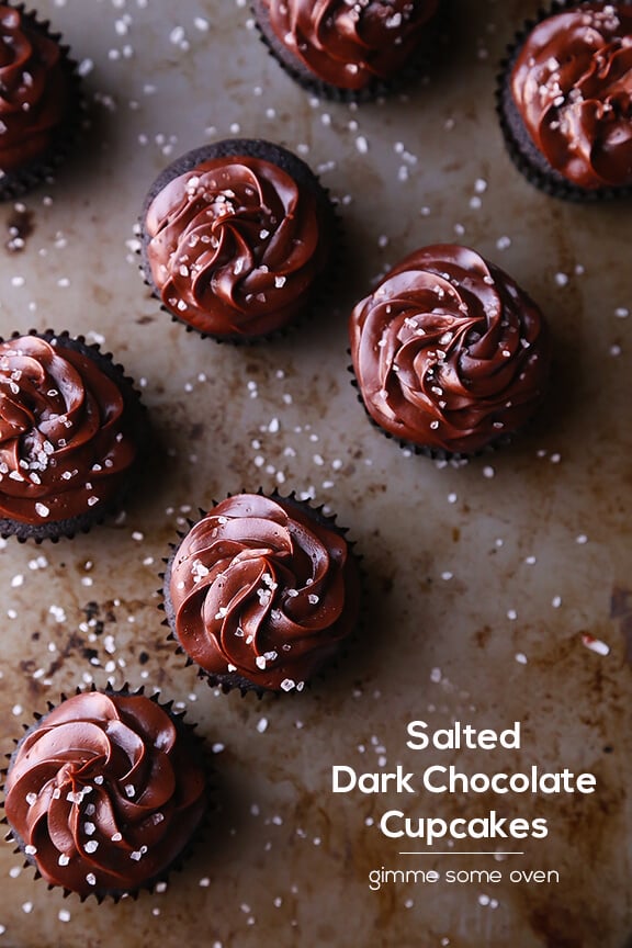 Salted Dark Chocolate Cupcakes | gimmesomeoven.com