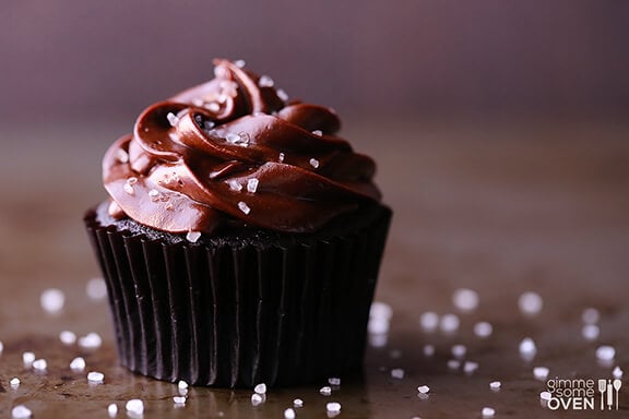 Salted Dark Chocolate Cupcakes | gimmesomeoven.com