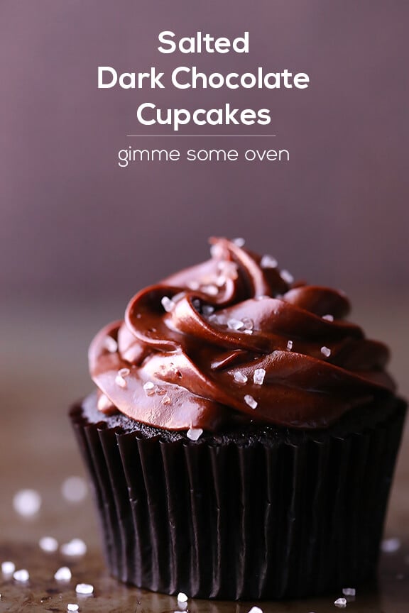 Salted Dark Chocolate Cupcakes | gimmesomeoven.com