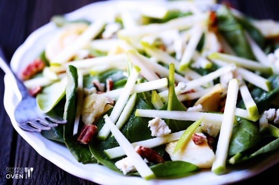 Spinach Salad with Apples and Artichokes | gimmesomeoven.com