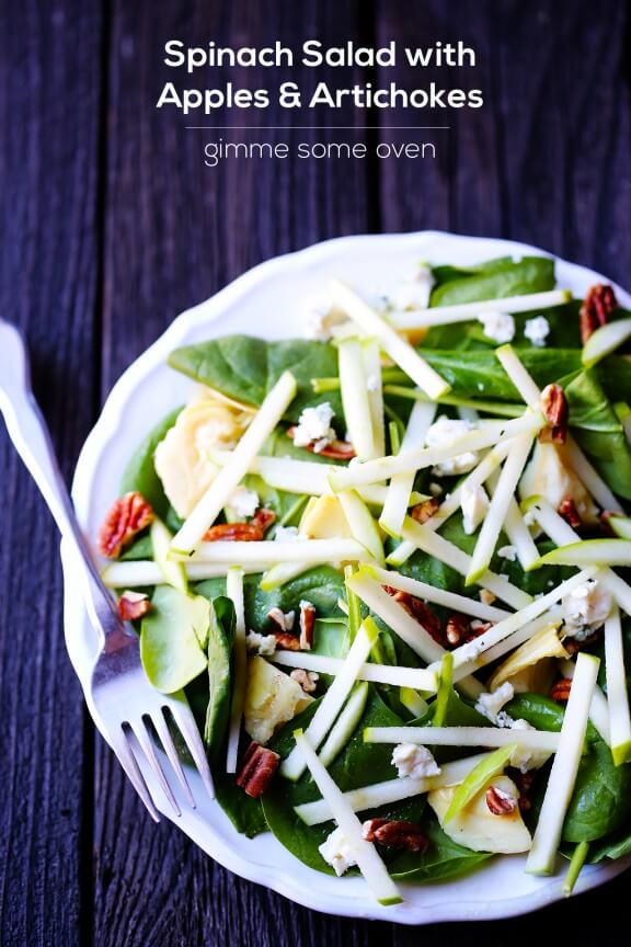 Spinach Salad with Apples and Artichokes | gimmesomeoven.com