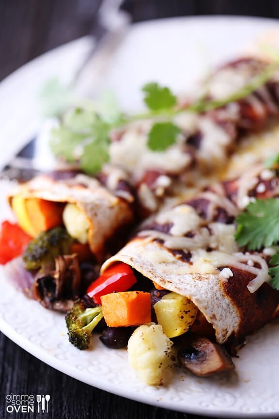 Roasted Vegetable Enchiladas | gimmesomeoven.com