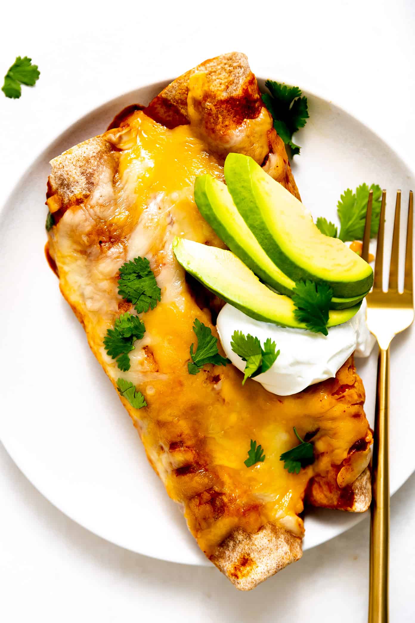 Vegetarian Enchiladas with Avocado on Plate