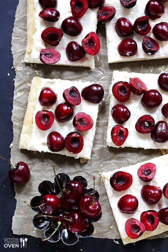 Easy Cherry Tart Recipe | gimmesomeoven.com #dessert