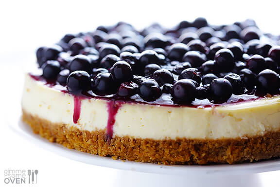 Lighter Blueberry Cheesecake Recipe | gimmesomeoven.com #dessert #cheesecake #recipe