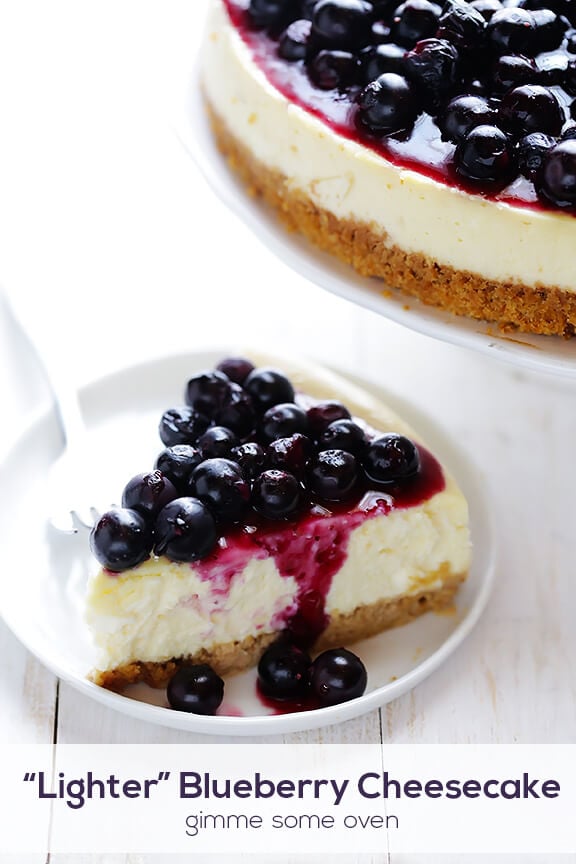 Lighter Blueberry Cheesecake Recipe | gimmesomeoven.com #dessert #cheesecake #recipe