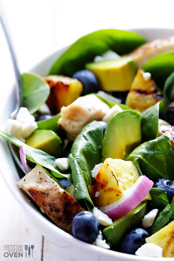 Grilled Pineapple, Chicken & Avocado Salad | gimmesomeoven.com