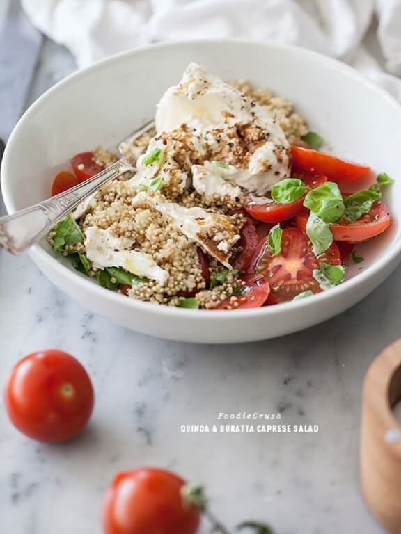 Quinoa and Burrata Caprese Salad | foodiecrush.com