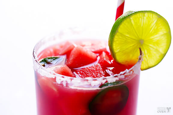 Jalapeno Watermelon Margaritas Recipe | gimmesomeoven.com