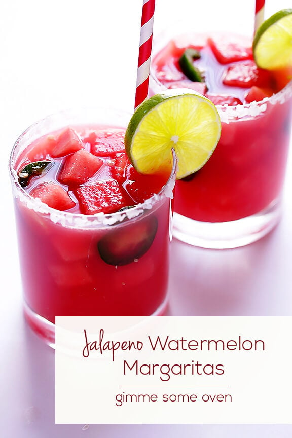 Jalapeno Watermelon Margaritas Recipe | gimmesomeoven.com