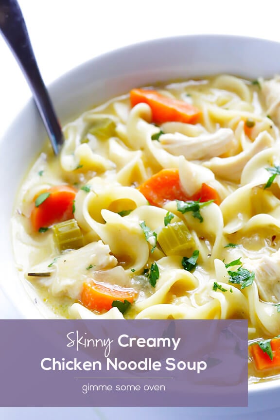 Skinny Creamy Chicken Noodle Soup | gimmesomeoven.com