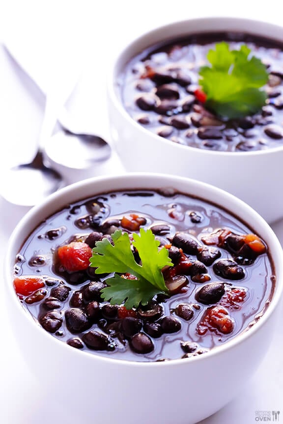 5 Ingredient Black Bean Soup Recipe -- just five simple ingredients, and this delicious soup is ready to go in 20 minutes! | gimmesomeoven.com