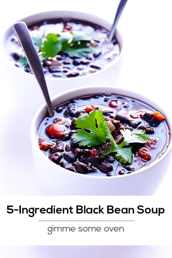 5 Ingredient Black Bean Soup Recipe -- full of amazing flavor, and ready to go in just 20 minutes! gimmesomeoven.com