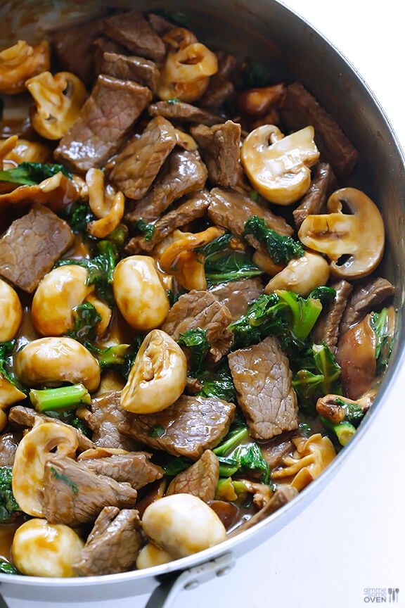 Ginger Beef, Mushroom & Kale Stir Fry | gimmesomeoven.com #glutenfree