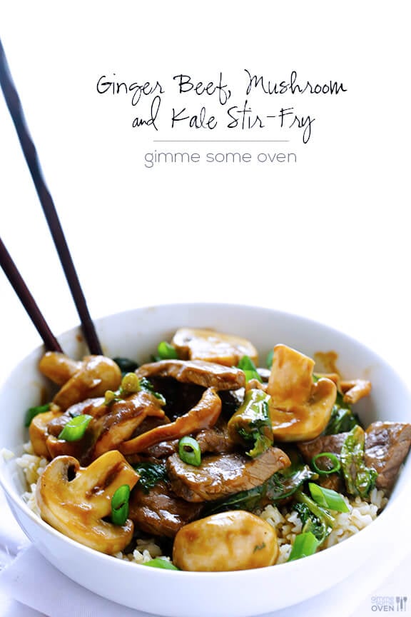 Ginger Beef, Mushroom & Kale Stir Fry | gimmesomeoven.com